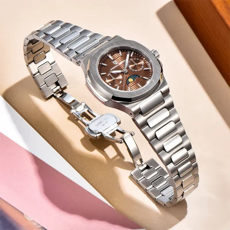 Pagani Design Nautilus Moon Phase Brown Dial Ladies Watch- PD-1786